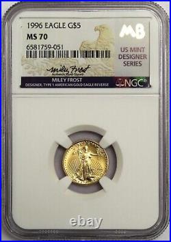 1996 $5 1/10 oz Gold Eagle NGC MS70 Frost (Busiek) Signed Mint Designer Series