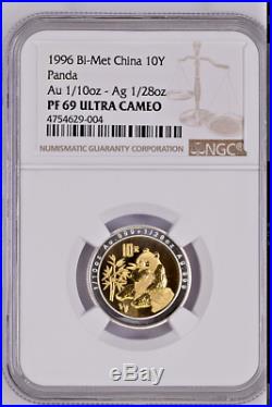 1996 China Bi-Metallic 10 Yuan Proof Gold & Silver Panda Coin NGC/NCS PF69 U. C