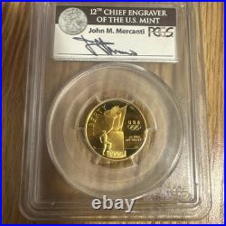 1996 W Gold Coin $5 Cauldron PCGS PR69DCAM John Mercanti Signed Atlanta Olympics