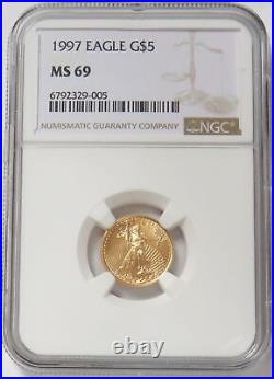 1997 Gold American Eagle $5 Coin 1/10 Oz Ngc Ms 69