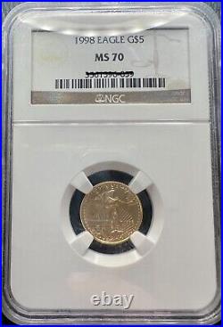 1998 1/10 oz $5 American Gold Eagle Coin NGC MS 70