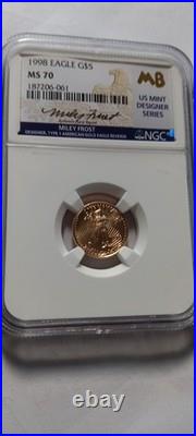1998 Gold Eagle $5 NGC-MS70 US Mint Designer Series Signed Miley Frost CERT. UNC