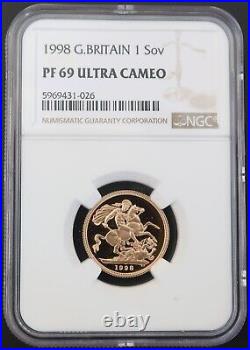 1998 Great Britain 1 Sovereign Pound Gold Proof NGC PF 69 Ultra Cameo