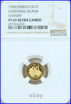 1998 Kiribati Gold 10 Dollars Birth Of Jesus Ngc Pf 69 Ultra Cameo Rare Top Pop