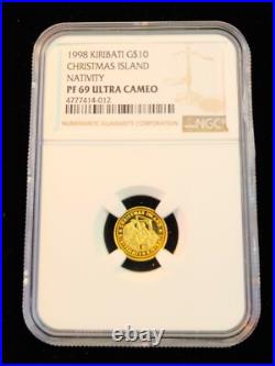 1998 Kiribati Gold 10 Dollars Birth Of Jesus Ngc Pf 69 Ultra Cameo Rare Top Pop