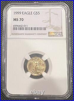 1999 American Gold Eagle $5 NGC MS 70 (Tenth-Ounce) 1/10 oz Better Date