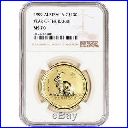 1999 Australia Gold Lunar Series I Year of the Rabbit 1 oz $100 NGC MS70