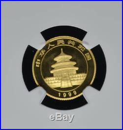 1999 China 10 Yuan Large Date Plain 1 Gold Panda Coin NGC MS69 Rare