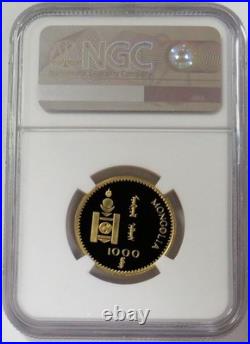 1999 Gold Mongolia 1000 Togrog Tiger Diamond Eyes Ngc Pf 68 Ultra Cameo