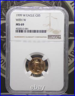 1999 W $5 American GOLD Eagle 1/10th oz WITH W NGC MS69 #001 ECC&C, Inc