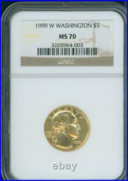 1999-W $5 COMMEMORATIVE GEORGE WASHINGTON 1/4 Oz. GOLD COIN NGC MS70 MS-70