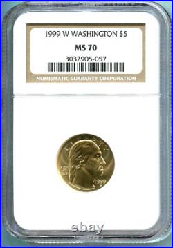 1999-W $5 COMMEMORATIVE GEORGE WASHINGTON 1/4 Oz. GOLD COIN NGC MS70 MS-70 1999-W $5 COMMEMORATIVE GEORGE WASHINGTON 1/4 Oz. GOLD COIN NGC MS70 MS-70