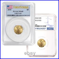 1/10 oz American Gold Eagle Coin MS69 (Random Year, Varied Label, PCGS or NGC)