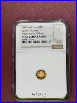 1/2g 2026 Alderney G£5 Q Elizabeth II 100th Anniv Of Birth NGC PF69 Ultra Cameo