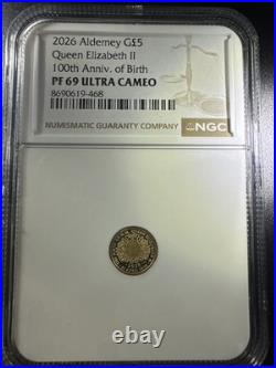 1/2g 2026 Alderney G£5 Q Elizabeth II 100th Anniv Of Birth NGC PF69 Ultra Cameo