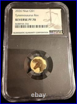 1 Gram Gold Coin PF70 2026 Niue Tyrannosaurus Rex Collectible 22 Karat