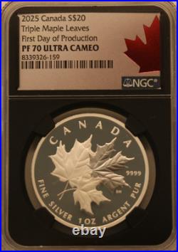 1oz Canadian Maple Leaf NGC PF70 Proof Triple Maple Leaves. 9999 7,500 Pieces