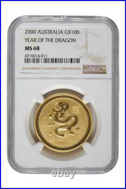2000 1 oz Gold Australia Lunar Dragon NGC MS 68