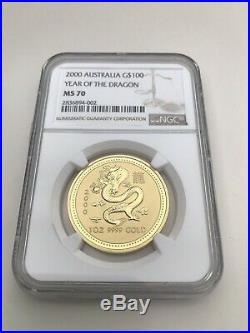 2000 1 oz Gold Lunar Year of The Dragon Australia Perth Mint NGC MS 70