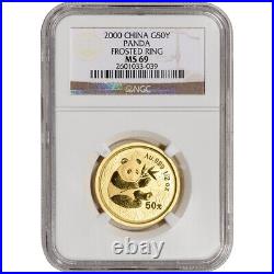2000 China Gold Panda 1/2 oz 50 Yuan Frosted Ring NGC MS69