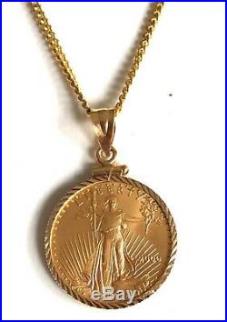 2000- U. S. $10.00 American Gold Eagle Coin In 14kt Yellow Gold Bezel & Chain