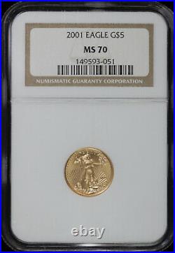 2001 1/10 oz $5 Gold Eagle NGC MS 70 Mint State Uncirculated