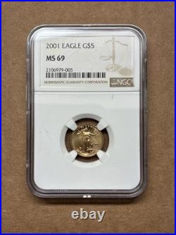 2001 $5 1/10 oz American Gold Eagle Coin NGC MS69 Scarce Vintage Date