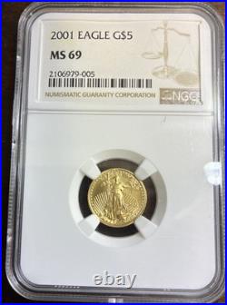 2001 $5 1/10 oz American Gold Eagle Coin NGC MS69 Scarce Vintage Date