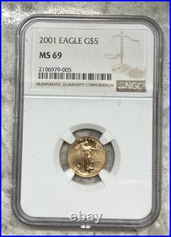2001 $5 1/10 oz American Gold Eagle Coin NGC MS69 Scarce Vintage Date