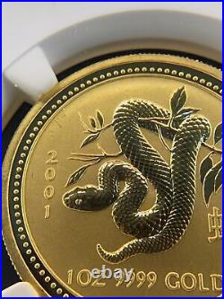 2001 Australia Gold $100 Year Of The Snake Ngc Ms68 1 Oz. 9999 Fine Gold Coin
