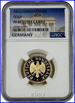 2001-J Hamburg Mint Germany 1 Mark 0.3855 oz Gold Coin NGC PF 69 UC