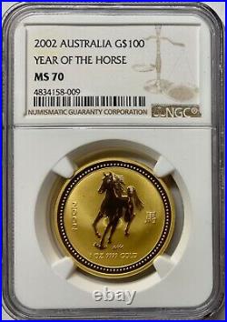 2002 Australia 1oz Gold Year of the Horse NGC MS-70