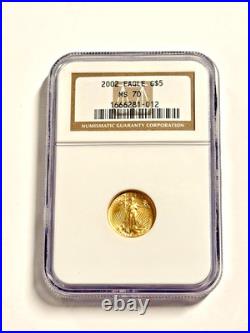 2002 Eagle G $5 MS 70 NGC 1666281-012 1/10 Ounce Fine Gold Coin