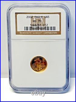 2002 Eagle G $5 MS 70 NGC 1666281-012 1/10 Ounce Fine Gold Coin
