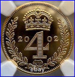 2002 Gold proof, Golden Jubilee Maundy 4 coin set. NGC Graded 1xPF70UC, 3xPF69UC