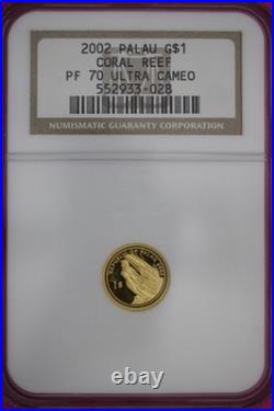 2002 PR 70 Palau $1 Gold Coin Proof Ultra Cameo 1.25 Grams. 999 NGC Slab 962