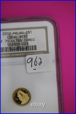 2002 PR 70 Palau $1 Gold Coin Proof Ultra Cameo 1.25 Grams. 999 NGC Slab 962