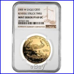 2005 W 1 oz $50 Proof Gold American Eagle NGC PF 69 Mint Error (Rev Struck Thru)