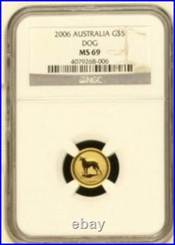 2006 $5 Australian 1/20 Oz Gold Bullion Lunar Coin. MS 69. YEAR OF THE DOG