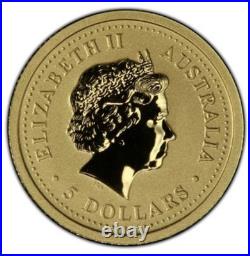 2006 $5 Australian 1/20 Oz Gold Bullion Lunar Coin. MS 69. YEAR OF THE DOG