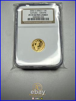2006 GOLD SOUTH AFRICA GIRAFFE 10 RAND NATURA 1/10oz NGC PROOF 70 ULTRA CAMEO