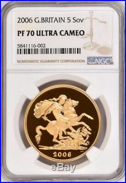 2006 Gold Proof Five Pounds, (£5 Coin, 5SOV, Quintuple Sovereign) NGC PF70 UCAM
