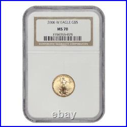 2006-W $5 Gold Eagle NGC MS70 Burnished 1/10oz 22KT modern bullion coin