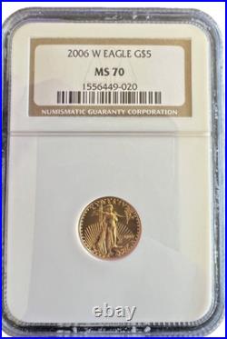 2006 W US 1/10 oz Gold American Eagle $5 NGC MS70 Early Releases BURNISHED UNC