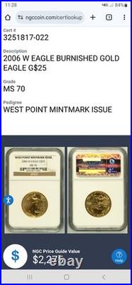 2006 West Point Mint Marked Label Burnished Gold Eagle 1/2 oz MS70 NGC 2006 West Point Mint Marked Label Burnished Gold Eagle 1/2 oz MS70 NGC