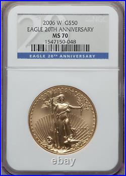 2006-w $50 Gold American Eagle? Ngc Ms-70? Burnished 1 Oz Coin 20th? Trusted