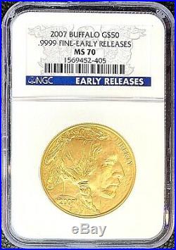 2007 1 oz $50 Gold American Buffalo. 9999 NGC MS70 G$50 Early Releases