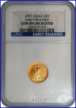 2007 American Eagle Gold 1/10 OZ. Coin, NGC Gem Uncirculated Early Releases