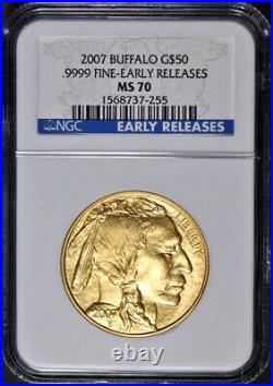 2007 Buffalo Gold $50 NGC MS70 Early Releases Blue Label