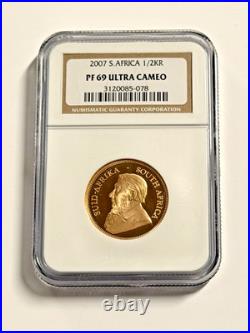 2007 South Africa 1/2 KR PF 69 Ultra Cameo 1/2 Ounce Fine Gold NGC Graded